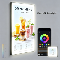 Boîte lumineuse publicitaire intelligente sur pied de qualité supérieure avec contrôle de couleur RGB par application à distance pour affichage intérieur en restaurant et centre commercial