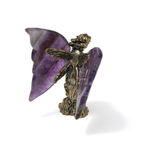 Fée Ailée en Améthyste Naturelle, Sculpture de Fée Assise en Améthyste Violette, Décoration d'Intérieur, Cadeaux en Cristal