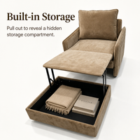 Fauteuil inclinable simple moderne et pliable avec table basse relevable et rangement dissimulé, revêtement en velours, multi-usages