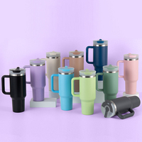 Taza termo de acero inoxidable 304 de gran capacidad de 40oz, taza portátil con asa de Color sólido Simple con tapa de pajita