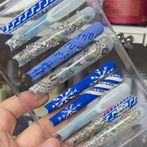 Luxe 10pcs Ballerine Réutilisable/Long Cercueil Acrylique À La Main Presse-Sur Ongles <span class=keywords><strong>avec</strong></span> <span class=keywords><strong>Diamant</strong></span> En Gros Cercueil Conception pour Les Doigts - Product Image 2