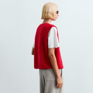 ODM <strong>Women's</strong> V-Neck Windproof Knitted Sherpa <strong>Fleece</strong> Eco-Friendly Vest Binding Single Button Closure Loose Sleeveless <strong>Gilet</strong> - Product Image 2
