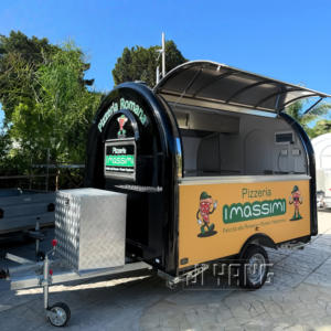 小型移動式フードトラック 黒色ステンレス製 業務用ケータリング ミニスナックカート アイスクリーム ピザ コーヒー ファーストフード 2輪 - Product Image 2