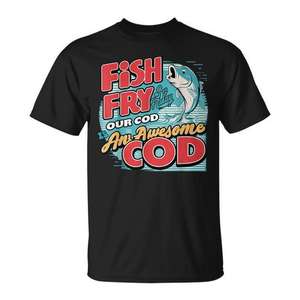 Fish Fry Friday - Camiseta con estampado de serigrafía de la frase 'Our Cod Is An Awesome Cod' para adultos, unisex, manga corta, cuello redondo - Product Image 1
