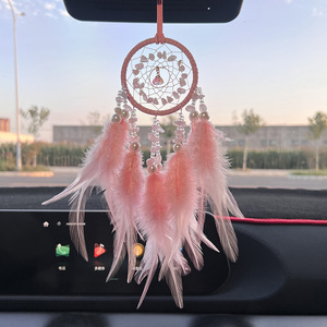 Acchiappasogni di piume carillon a vento moderno tessuto auto e decorazione per la casa specchietto retrovisore appeso regalo per lei - Product Image 5