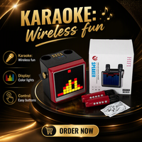 Speaker Bluetooth KTV Genggam Isi Ulang OEM dengan 2 Mikrofon Nirkabel, Daya Tahan Baterai Lama, RGB untuk Bernyanyi Anak