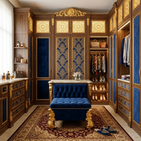 BINGKUN Dressing de Luxe Classique en Bois Massif, Ornements Sculptés à la Main, Dorure Or, Incrustation Velours Bleu Royal, Personnalisation Haut de Gamme