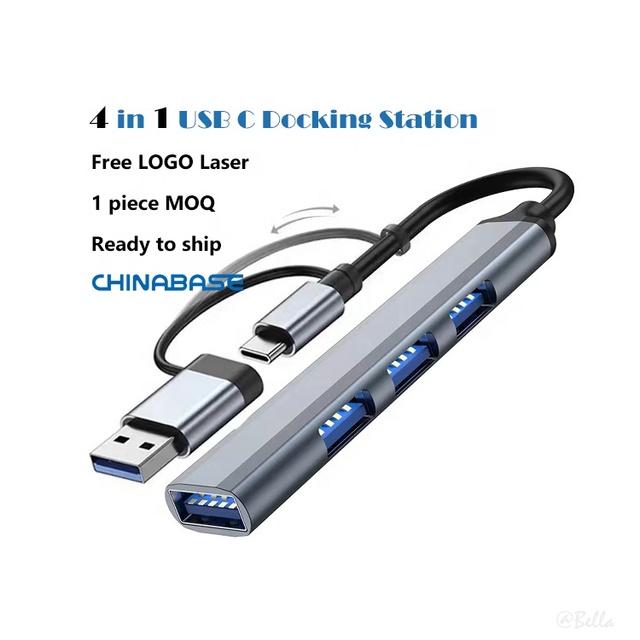 Ready to Ship USB 3.0 a Type C Plug 4-Port Multi-Function Converter Splitter USB C HUB Adapter for Data Transfer Stock Product