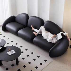 Sofá de Cuero PU de <span class=keywords><strong>Tres</strong></span> Plazas de Lujo Ligero Italiano, Estilo Retro, <span class=keywords><strong>en</strong></span> Línea Recta, para Sala de Estar de Apartamentos Pequeños, Resistente a Arañazos de Gatos - Product Image 3