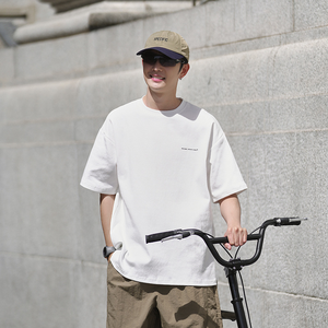 Camiseta holgada a la moda para hombre, camisetas de entrenamiento atlético con cuello redondo, Camiseta básica de algodón Premium de manga corta de peso pesado - Product Image 3