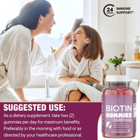 Gummies de biotine 10000mcg à marque privée OEM, 60 pièces, saveur fraise, pour la beauté, favorisant la croissance des cheveux, la santé des ongles et de la peau