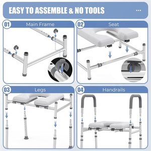 Rehausseur de toilettes MSMT avec poignées, rehausseur de toilettes allongé avec <span class=keywords><strong>siège</strong></span> souple et large, réglable à côté de la commode avec cadre de sécurité - Product Image 6