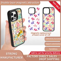 Coque de téléphone magnétique détachable 3-en-1 mignonne et féminine pour iPhone 17 Pro Max 15 14 Plus, en TPU et PC transparent avec impression