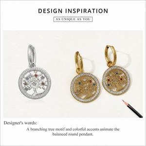 Pendientes de Aro con Diseño de Árbol, Acero Inoxidable, Chapado al Vacío en Oro de 14K, Circonita Cúbica Multicolor, Gotas Redondas - Product Image 3