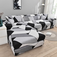 Housses de Canapé d'Angle en Forme de L Imprimées Grille Carrée, Protecteur de Canapé Élastique Anti-Poussière Extensible pour Salon