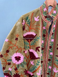 Hand Embroidered Suzani <b>Velvet</b> <b>Coat</b> Floral Boho Chic <b>Women</b> Jacket Traditional Artisan Outerwear Custom Low MOQ - Product Image 5
