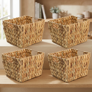 Water Hyacinth Rustic Square <b>Foldable</b> Storage <b>Basket</b> Handle Multifunctional Room Storage Container Kitchen Dining Home - Product Image 3
