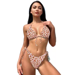 2024 Custom Designer Polka Dot Bloemenprint Halter Mini Bikini Set Badmode Vrouwen Groothandel Hoge Taille String Tweedelig Badpak