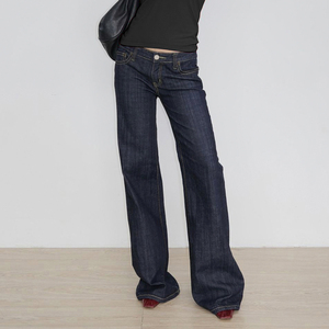 Pantalon cargo en jean Y2K uni respirant décontracté taille haute coupe droite ample jambe large boutonné pour l'été - Product Image 3