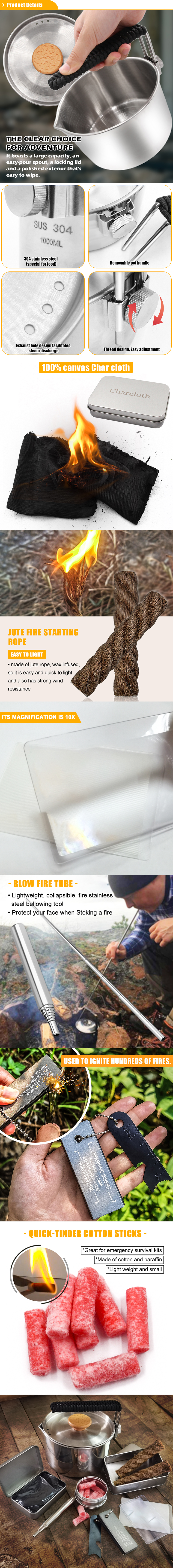 Baiyuheng cheap camp stainless steel cooking pot kitchen set cookware handle utensils for camping