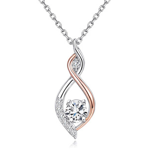 Collana con ciondolo in acciaio inossidabile bicolore con zirconi cubici taglio brillante rotondo per donna, gioielli romantici da fidanzamento - Product Image 1