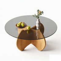Table basse moderne en bois massif de style italien et nordique avec pieds en verre, meubles pour la maison et l'hôtel