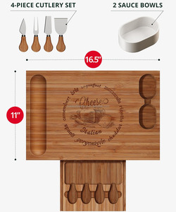 Vassoio da portata in bambù Extra Large carbonizzato scuro in fabbrica con taglieri di formaggio di bambù Set regalo - Product Image 6