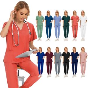 Ensemble de tenues médicales respirantes pour hôpital, hauts décontractés à col en V et pantalons, avec logo personnalisé, uniformes d'infirmière - Product Image 2