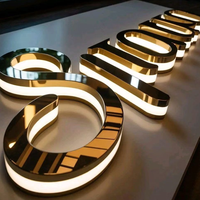 Lettres en métal 3D personnalisées avec logo en or, rétroéclairées par LED, pour la décoration intérieure des magasins de marques de luxe, lettres en métal pour murs