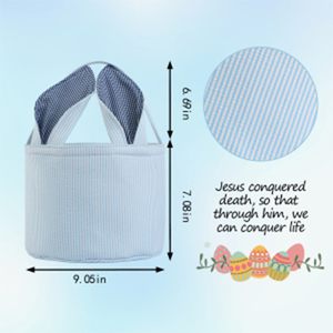 Canasta de Pascua Personalizada con Asa de Tela Seersucker y Orejas de Conejo, Gran Venta - Product Image 5