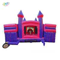 Structure gonflable aquatique combinée thème Princesse rose et violette avec château sauteur pour location de fête d'anniversaire pour filles