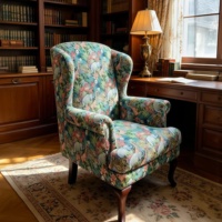 Fauteuil d'appoint vintage à imprimé jungle, avec pieds en bois massif, rembourré, pour salon et chambre à coucher