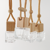 Diffuseurs de parfum pour voiture suspendus de luxe, flacons rectangulaires en verre transparent avec couvercle en bois et bouchon à vis, haute qualité, 8ml 10ml, parfum pour voiture