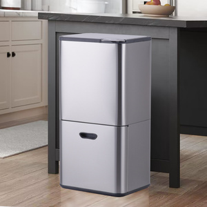 60L 3 Compartments Recycling <strong>Bin</strong> With Soft Closing Function <strong>Kitchen</strong> Stainless Steel <strong>Large</strong> Recycle Waste <strong>Bins</strong> Trash Can WBS119 - Product Image 5