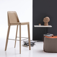 Tabouret de bar ShanMu en cuir, design nordique moderne de luxe léger, dossier haut, pieds longs, usage commercial, origine Chine
