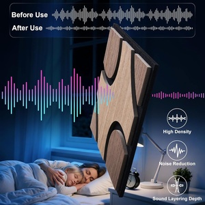 Panneaux muraux acoustiques modernes en bois avec motif géométrique 3D en forme de haricot et de cœur, en feutre PET noir, pour projets de rénovation de bureaux et de maisons - Product Image 3