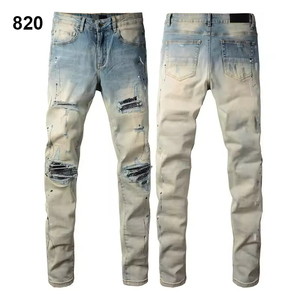 กางเกงยีนส์ผู้ชายทรงสลิมฟิตสีดำฟอกขาดสไตล์ฮิปฮอป คุณภาพเยี่ยม ประดับเพชร - Product Image 6