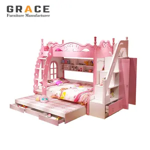 粉红色的木制双层床儿童床儿童房