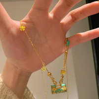 Collier en argent sterling 925 de style chinois avec pendentif de longévité émaillé pour femme, chaîne de pull de luxe et tendance