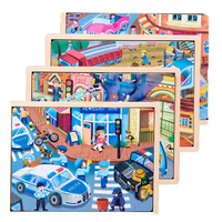 Puzzle en bois pour enfants, thème Véhicules de police, de pompiers et de construction, en bois de tilleul découpé au laser, non toxique, finition mate, boîte cadeau, OEM