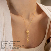Collier personnalisé avec pendentif fleur botanique du mois de naissance EMANCO, en acier inoxydable plaqué or, avec nom personnalisé pour femmes