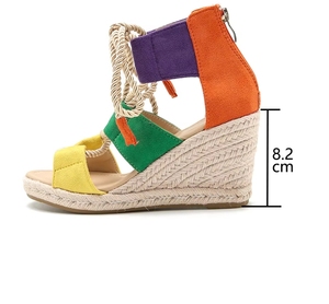 Twine Trenzado Hem Verano Alpargatas con punta abierta Sandalias de plataforma informales Tacones de <span class=keywords><strong>cuña</strong></span> con cómodas correas de tobillo - Product Image 2