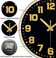 Jam Dinding Analog Modern Tanpa Suara Berdetak dengan Tampilan Jarum Hitam Emas Angka Besar Mudah Dibaca Bersertifikasi CE RoHS