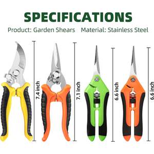 AOZOU - Juego de 4 Tijeras de Podar Manuales de Acero Inoxidable con Estructura de Mariposa y Mangos Amarillos para Jardinería - Product Image 3