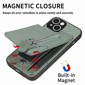 Pour <span class=keywords><strong>iPhone</strong></span> 16E 17 Air 16 15 14 13 11 12 Pro Max étui en fibre de carbone PU <span class=keywords><strong>cuir</strong></span> portefeuille porte-carte fermeture éclair <span class=keywords><strong>coque</strong></span> de téléphone - Product Image 2