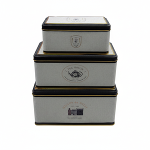 Rectangular Metal Storage Box <b>Set</b> – 260x170x125 mm - 245x145x100 mm- 193x117x88 mm ( <b>Set</b> of 3 ) Vintage Café-Inspired <b>Linen</b> - Product Image 2