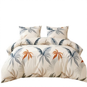 Poland Stock Botanical <b>Nature</b> Cotton <b>Bedding</b> <b>Set</b> Cream Orange Leaf Duvet Cover for wholesale and EU Dropshipping 3pcse - Product Image 1