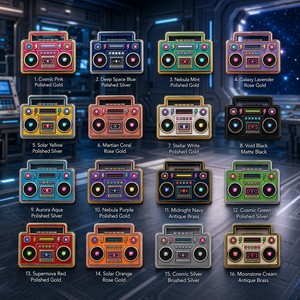 Ensemble d'aimants métalliques pour réfrigérateur, style rétro spatial, avec motifs Kawaii, Cassette, Patins à roulettes, TV, Boombox, Vinyle, Game Boy et Vibes Cosmiques - Product Image 4
