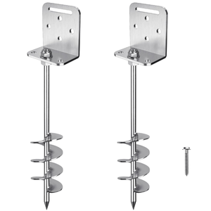Ancrages au sol à visser de 18'' en acier massif de 10 mm avec support en L pour trampoline, maison mobile, balançoire, abri, abri de voiture, piquets de tente - Chrome - Product Image 1