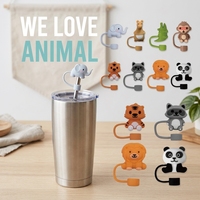 Reutilizable 10mm 3D silicona Animal elefante León Panda mono paja Toppers 0,4 pulgadas tapa de paja para accesorios de Bar